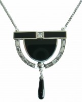 Art Deco Collier mit Onyxabhängung und Schmuckkristallen