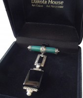 Damen Brosche 925 Silber Achat Onyx Perlen Markasiten im Art Deco Stil