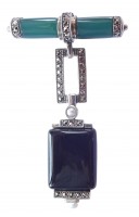 Damen Brosche 925 Silber Achat Onyx Perlen Markasiten im Art Deco Stil