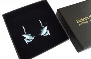 Damen Ohrringe 925 Silber Emaille Delphin mit Baby Delphin