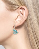 Damen Ohrringe 925 Silber Emaille Delphin mit Baby Delphin