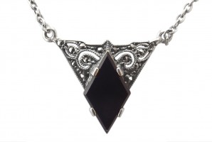 Halskette 925 Silber Onyx Markasiten Vintage Style