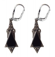 Ohrringe Onyx Markasiten 925 Silber im Art Deco Style