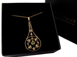 Damen Halskette 925 Silber vergoldet Peridot Perlen