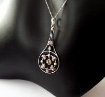 Damen Halskette 925 Silber mit Peridot und Perlen