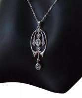Damen Halskette 925 Silber mit Blautopas und Perlen im Vintage style
