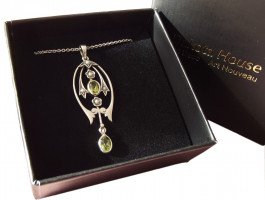 Klassische Halskette 925 Silber mit Peridot und Perlenapplikationen