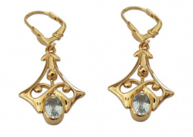 Damen Ohrringe 925 Silber vergoldet mit großem Blautopas
