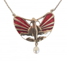 Collier im Art Deco Stil 925 Silber mit Perlenabhängung