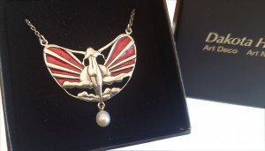 Collier im Art Deco Stil 925 Silber mit Perlenabhängung