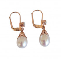 Ohrringe 925 Silber vergoldet mit einem kleinen Opal und einer Perle in Form einer Tulpe