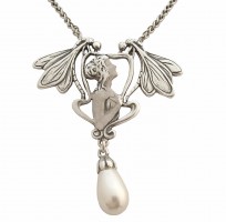 Hochwertiges Jugendstil Collier / Halskette mit Perle