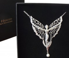 Jugendstil Halskette Schmetterling Silber