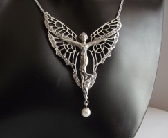 Jugendstil Halskette Schmetterling Silber